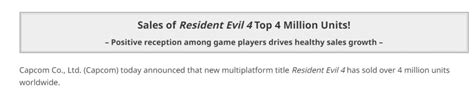 캡콤 바이오하자드 Re 4 전세계 400만장 판매 돌파 플레이스테이션 정보
