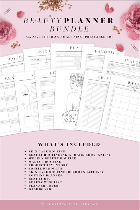 Beauty Routine Printable Planner Self Care Journal Skincare Routine