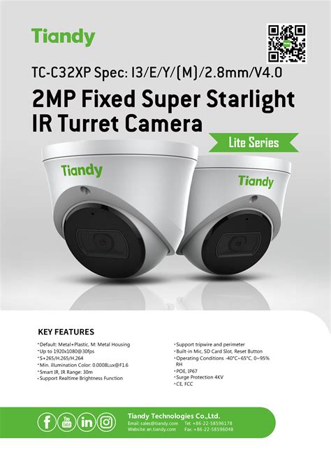 Tc C Xp Tiandy Mp Fixed Super Starlight Ir Turret Camera Aimgroup