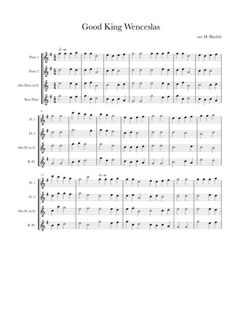 Good King Wenceslas For Mixed Flute Quartet Sheet Music Traditional