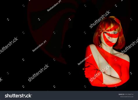Portrait Beautiful Naked Woman Red Beams Stock Photo Shutterstock