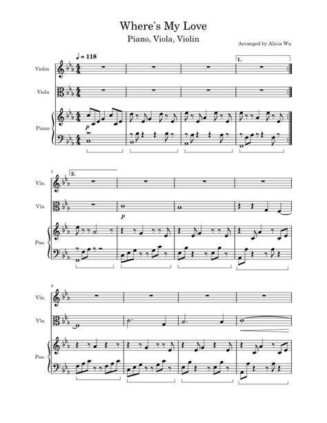 Where S My Love Syml Piano Viola Violin Sheet Music For Piano Violin Viola Mixed Trio