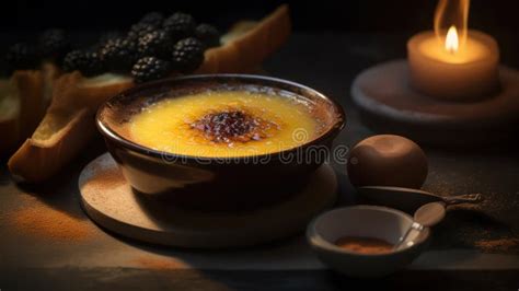 Indulging In Creamy Delights Close Up Of Crema Catalana Stock