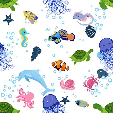 Marine Life Background Seamless Pattern Turtle Background Image And