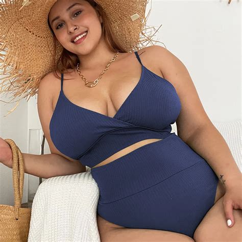 Plus Size Womens Swimwear Big Breast Swimsuit High Waist Bikini Set