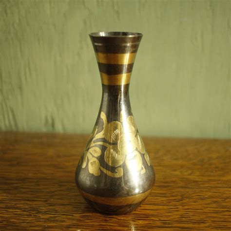 Vintage Etched Brass Bud Vase Small Metal Bud Vase Engraved Brass Bud