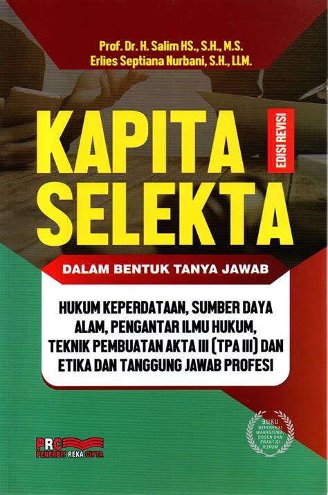 Jual Buku Kapita Selekta Edisi Revisi Bentuk Tanya Jawab Karya Prof