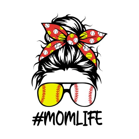 Softball Baseball Mom Life Women Mothers Day Messy Bun Softball