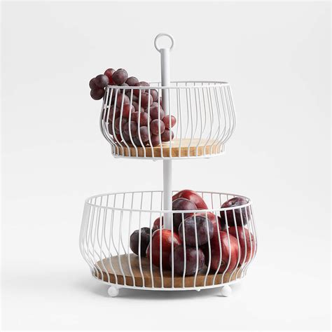 Cora White And Wood 2 Tier Fruit Basket Reviews Crate And Barrel