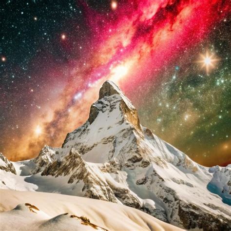 Snowy Mountain Peak Under Starry Galaxy Majesty Vector Illustration