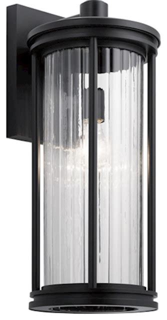 Kichler Barras 20 1 Light Outdoor Wall Light Ribbed Glass Black Transitional Outdoor Wall