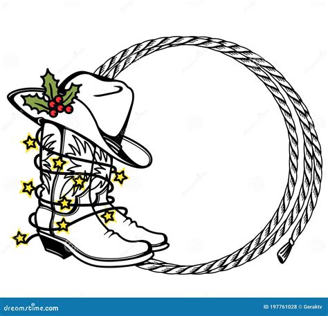 Cowboy Hat And Boots And Rope Drawing