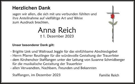 Traueranzeigen Von Anna Reich Schwaebische De Trauerportal