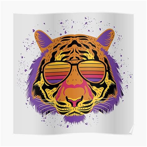 Retro Tiger With Sunglasses In A Cool 80s Neon Style Poster For Sale By Unlimtedextreme