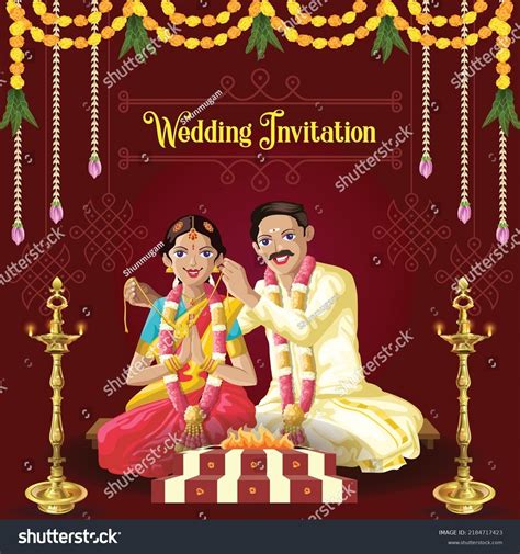 Indian Tamil Wedding Invitation Bride Groom Stock Vector Royalty Free 2184717423 Shutterstock