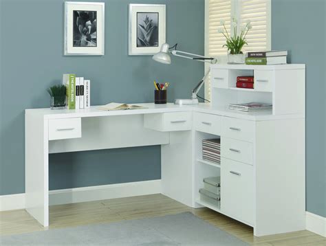 Sleek White Finished L-shaped Corner Office Desk with Storage ...