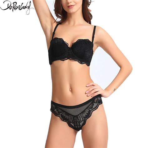 Deruilady Charming Lace Stitching Bra Set Underwire Solid Women Bra