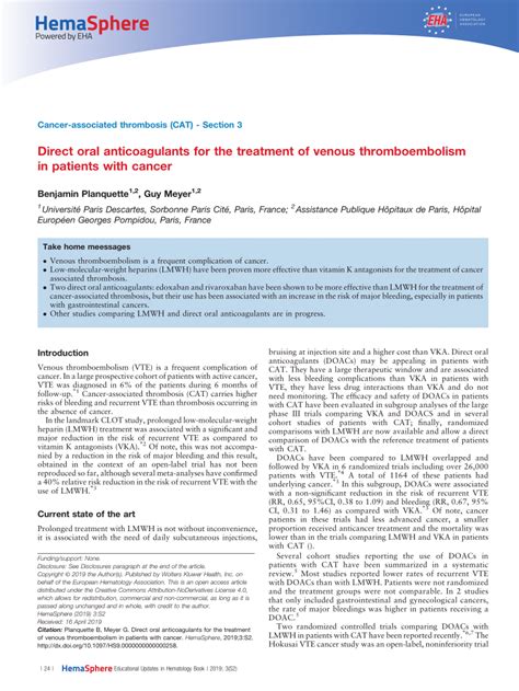 Pdf Direct Oral Anticoagulants For The Treatment Of Venous Thromboembolism In Patients With Cancer