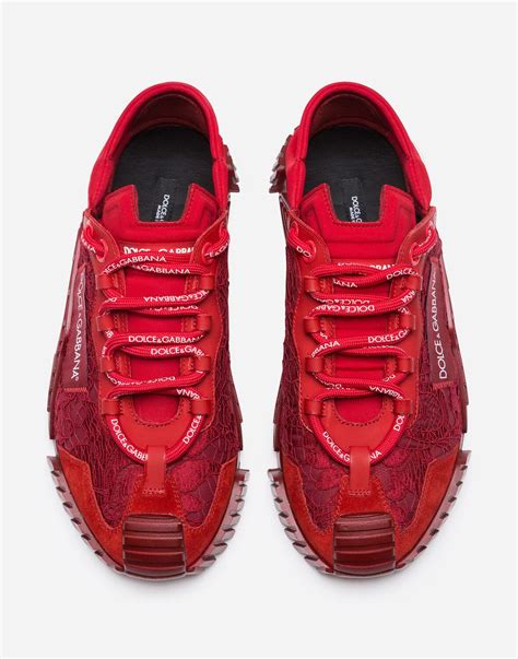 Dolce And Gabbana Lace Ns1 Slip On Sneakers In Mixed Materials In Red Lyst