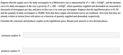 Solved Suppose That The Supply Curve For Daily Newspapers In Chegg