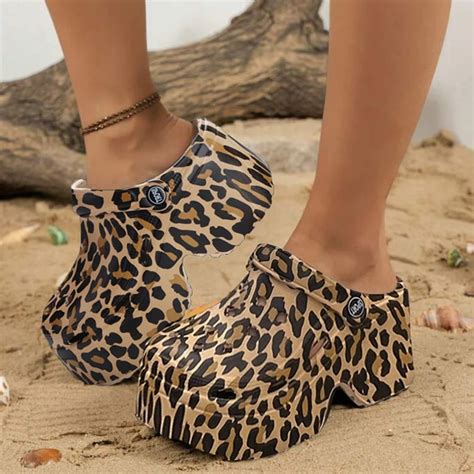 Leopardo Plataforma Tamancos Para Mulheres Fechado Toe Chunky Sand Lias