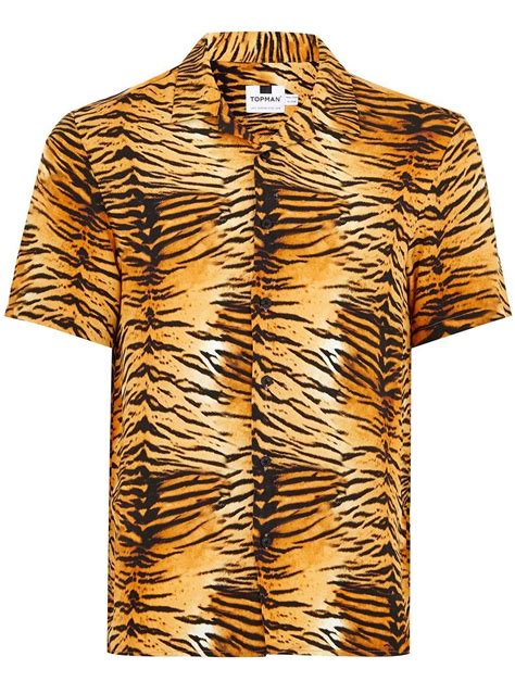 Tiger Print Short Sleeve Shirt Collared Shirts Clothing Topman