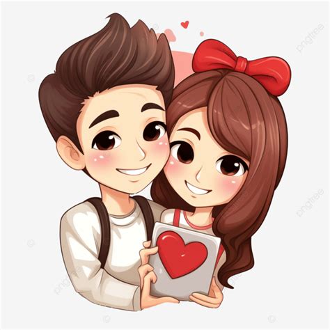 Cute Lovers Couple Taking Selfie Together Happy Valentine Chibi Cartoon