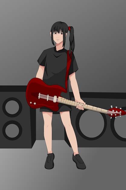 Belle Fille Joue De La Guitare Dessin à La Main Vecteur Premium