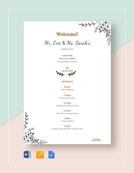 11+ Wedding Itinerary Templates - Free Downloads | Template.net