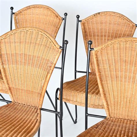 Set Of Six Wicker And Iron Dining Chairs By Frederic Weinberg S