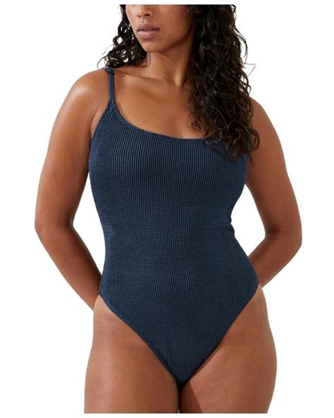 Cotton On Textured Scoop Neck One Piece Swimsuit In Blue Lyst