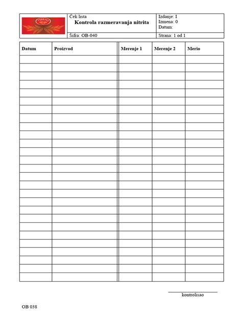 Cek Lista - Kontrola Razmeravanja Nitirita | PDF