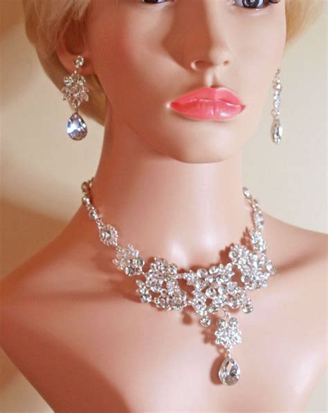 Fabulous Diamante Necklace Earrings Set Earring Set Jewelry Earrings