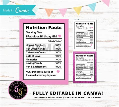 Nutrition Facts Editable In Canva Nutritional Facts Etsy