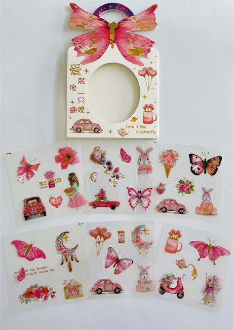 Kit Cartelas De Adesivos Pet Borboleta Rosa Papelaria Da Gabis