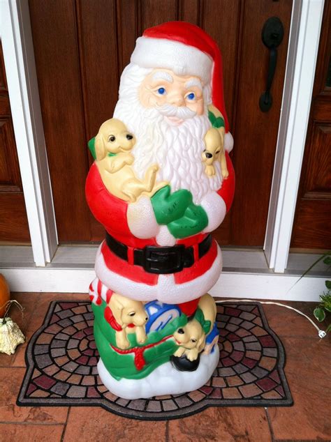 Super Cute Santa With Puppies Blow Mold Old Christmas Vintage