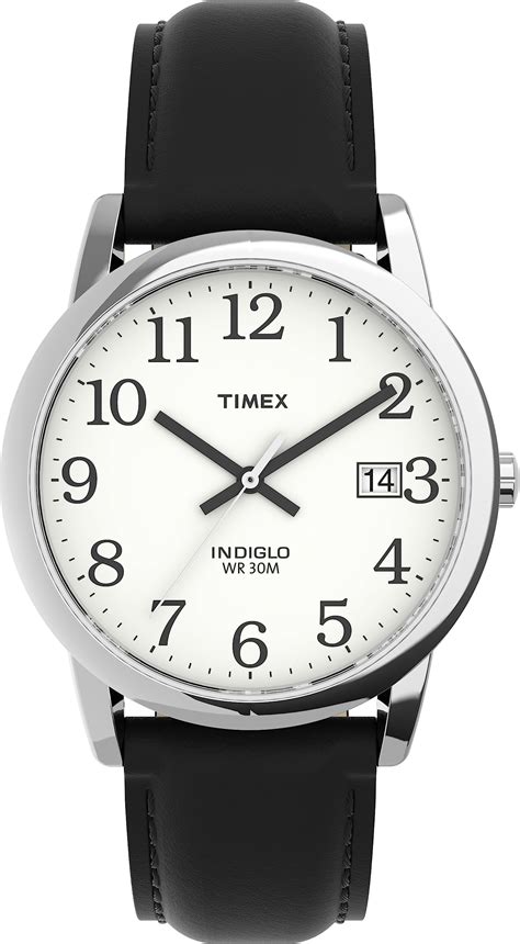 Timex Montre Easy Reader pour Homme Bracelet en Cuir Noir Boîtier Ton