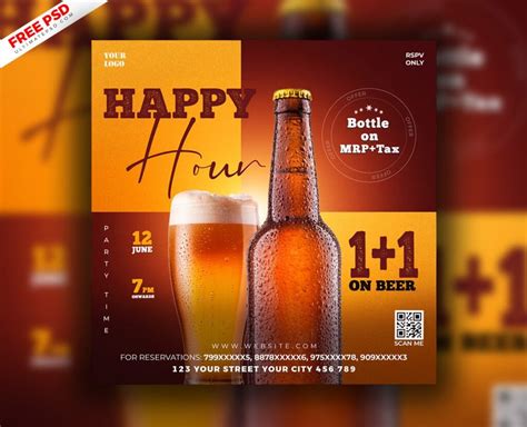 Happy Hour Beer Flyer Social Media Post Free Psd