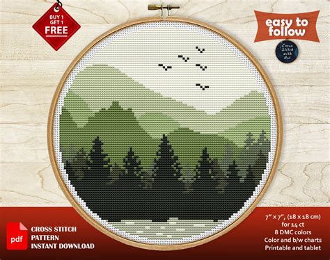 Landscape In Feather Cross Stitch Chart Feather Cross Stitch Pattern