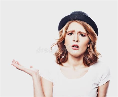 Indoor Shot Of Stupefied Shocked Blonde Woman Keeps Mouth Widely Opened