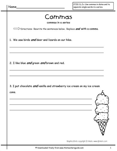 Worksheets Commas In A Series