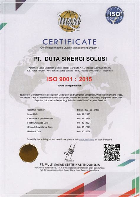 Pt Duta Sinergi Solusi Iso Mssi Certification