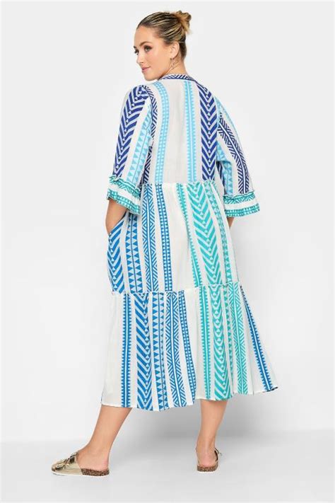 Limited Collection Plus Size White Blue Aztec Print Smock Midi Dress