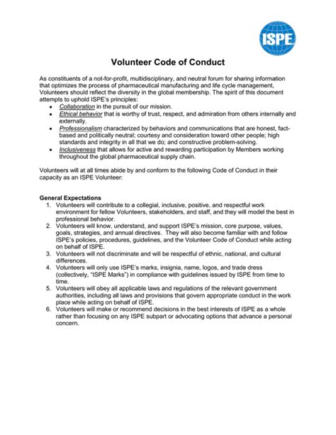 Volunteer Code Of Conduct