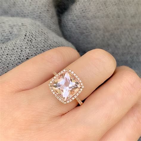 Square Cushion Morganite Ring | Unique Engagement Band | Liven Jewelry ...