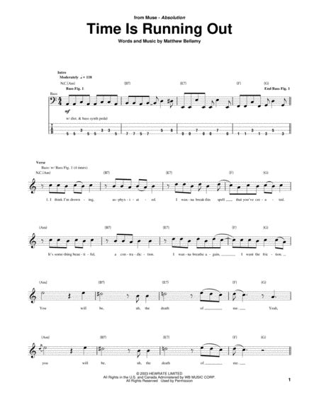 Time Is Running Out By Muse Muse Digital Sheet Music For Bass Guitar