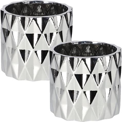 Lot De Pots De Fleurs Cylindriques Maill S En C Ramique Argent