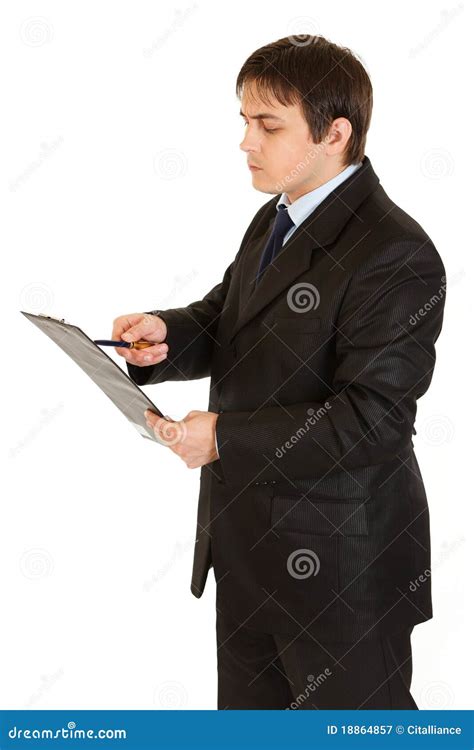 Businessman Holding Clipboard And Checking Notes Stock Image Image Of