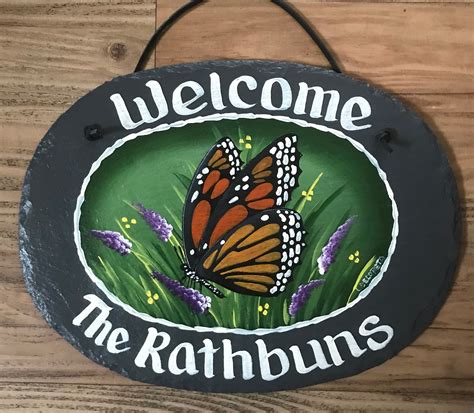 Butterfly Welcome Sign Personalized Butterfly Slate Hand Etsy