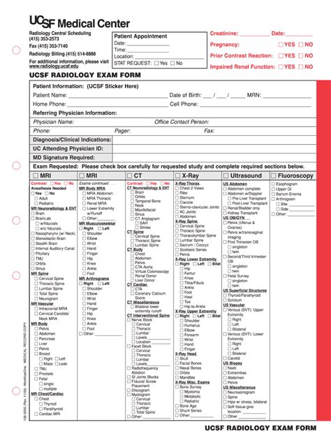 Radiology Order Form Template